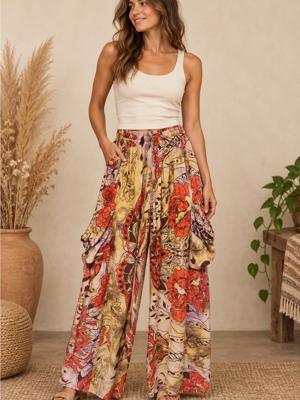 NWT Lakhays Wide-Leg Pants with Slouchy Pockets (090890) ☀️ 🌼